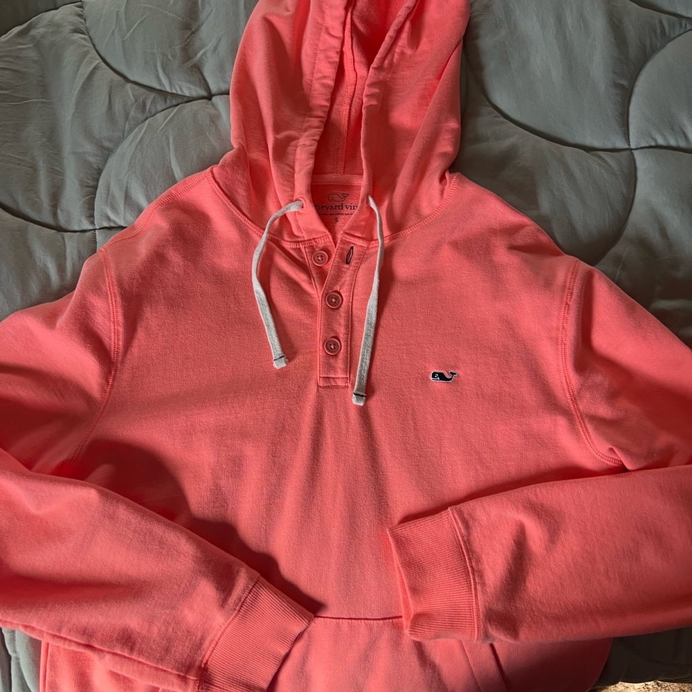 Vineyard Vines Coral-Pink Henley Pullover Hoodie - Women's